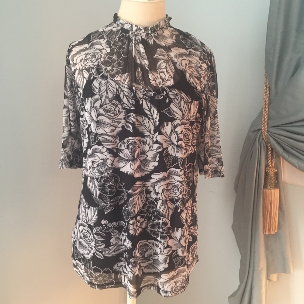 Monteau Sheer Black Floral Top